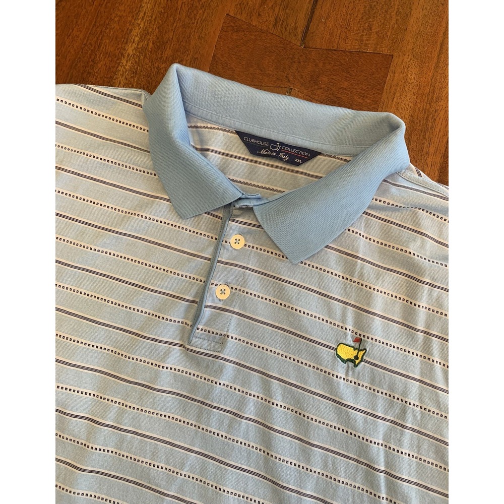 VTG Masters Polo Shirt Golf Clubhouse Collection Mens XL/2XL Blue Stripe Italy